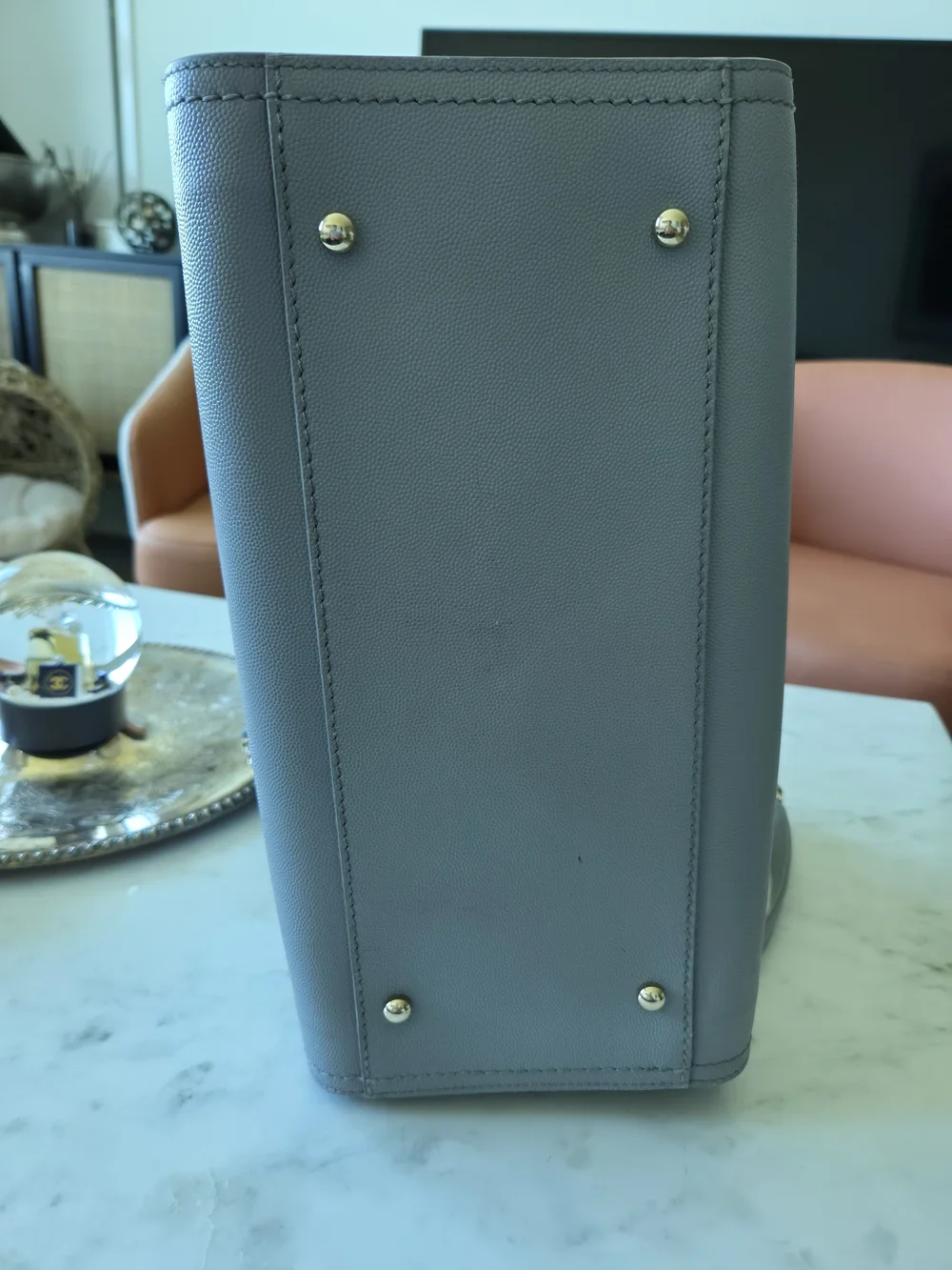 CHANEL gray studded